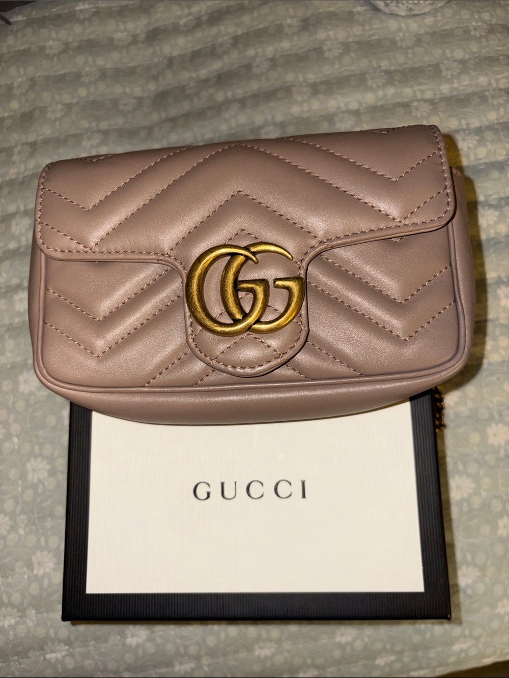 Gucci Mini Marmont Quilted Shoulder Bag in Mauve Pink with Gold Hardware